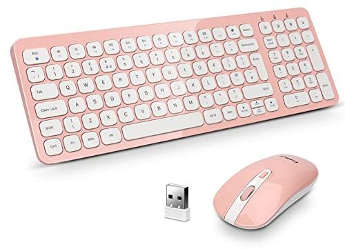 LeadsaiL Ensemble Clavier et Souris sans Fil, Souris USB sans Fil et claviers d'ordinateur Compact, Disposition Britannique QWERTY pour Ordinateur Portable HP/Lenovo et Mac - Rose