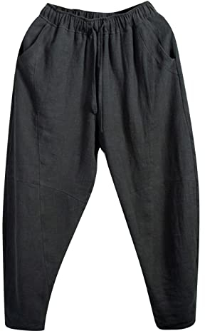 Sporthose Herren Lang Leinenhose Herren Lang 4XL Elastische Kordelzug Lockere Sporthose Outdoorhose Chinohose Casual Strandhose Weit Vintage Jogginghose Loose Fit Freizeithose für Urlaub Strand