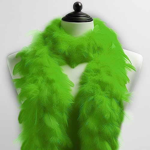 Fjäderboa fjäderhalsduk, ca 180 cm längd tillverkad av äkta färgade fjädrar – perfekt kostymtillbehör, Charleston, 20-talet, flapper, karneval, temafest, hantverk, dekoration (grönt ljus)