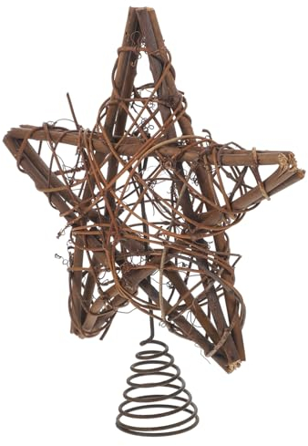 GOOHOCHY Décoration De Sapin De Noël Rotin Étoile avec Support Élastique Ornement Festif pour Tête De Sapin pour Fêtes Décoration De Noël
