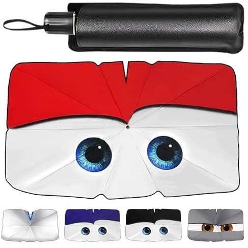 Pare Soleil Voiture,Parapluie Pare Soleil Voiture Pare Brise Avant,Pare Soleil Voiture Avant avec Design Adorable d'yeux,125 x 65 cm,avec Sac, pour Sportives, compactes et hatchbacks