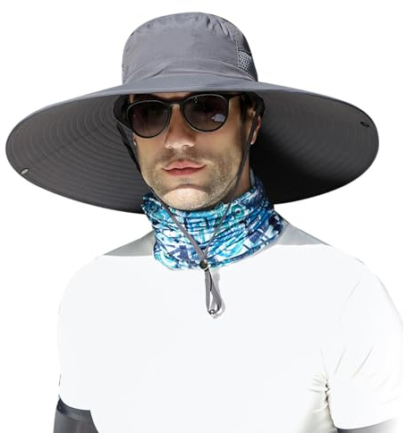 ALANGDUO XXL Big Head & Super Wide Brim Sun Hats for Men, Large Fishing Sun Hat UPF50+Waterproof Boonie Bucket Hat for Safari Gardening,Hiking, Beach Dark Grey