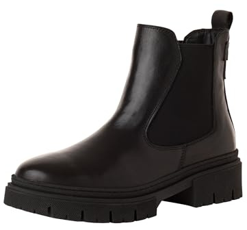 Tamaris Botines Chelsea de Piel para Mujer, Tacón Cuadrado, Cómodos, Negro, 39 EU