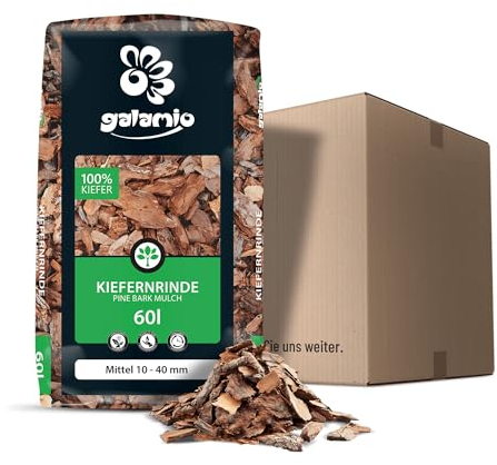 GALAMIO Kiefernrinde Kiefernmulch Rindenmulch Rinde Mulch Garten Dekor Pinus Sylvestris Natur Wald Kiefer Mittel 10-40mm 60l Sack / 1 Karton Paligo