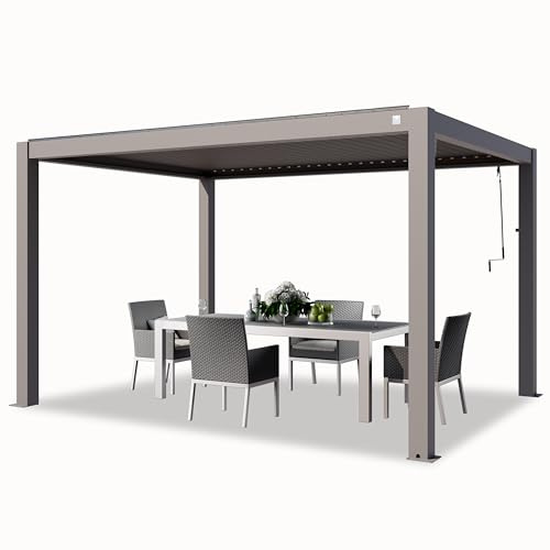 PRIMEYARD Pergola 3x4 m Aluminium Pfosten mit Lamellendach aus Aluminium graue Terrassenüberdachung