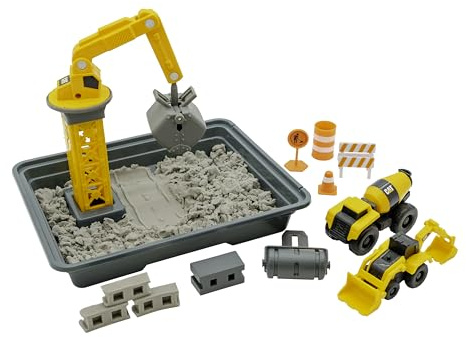 CAT Dig N Build Concrete Playset 12-oz Moldable Concrete Compound, Crane, 2 Little Machines Vehicles, Construction Molds & Easy-Cleanup Tray, Sensory STEM Kit for Kids Ages 3 +