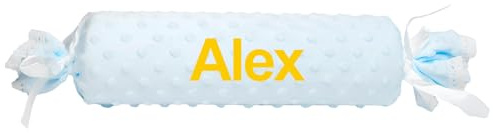 rparty- Cojín en Forma de Caramelo para Bebé – Textura Extra Suave de Burbujas, Personalizado con el Nombre del Bebé Bordado y Puntilla de Encaje, Desenfundable.Multicolor para escojer. Color Azul