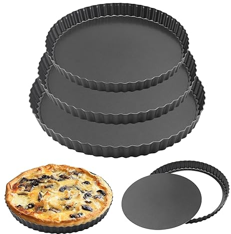 3PCS Quiche Tins with Loose Base Set (20/22/23cm,7.8/8.7/9.1inch), Individual Pie Dish Tart Tin, Quiche Dish with Removable Bottom, Non Stick Pie Tins Baking Trays for Oven, Flan Dish Baking Tins Set