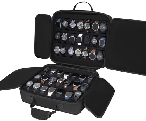 LASUK 42 slots watch storage box, portable hard watch travel box, watch storage display storage box, padded watch portable box for watches