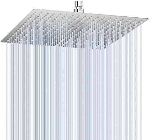 KINLIV 40CM Duschkopf Regendusche Groß Gebürstetes Nickel, 304 Edelstahl Wasserfall Duschkopf Wassersparend, Mit 324 Anti Kalk Düsen, 360° Verstellbarer 16 Zoll Regenduschkopf Eckig