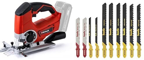 Einhell Sierra caladora con batería recargable - TE-JS 18/80 Li-Solo, sistema de 18V,2400 1/ min, profundidad de corte máx.80mm, suministro sin batería y sin cargador + Set de 10 hojas sierra de calar