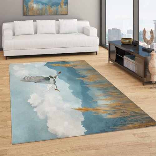 Tappeto Salotto Montagne Di Canne- Tappeto Soggiorno Pelo Corto Gru Volantemorbido Antiscivolo Tappeti,Salotto Grandi Camera Da Letto Home Decor Lavabile Tappeto 150×240Cm