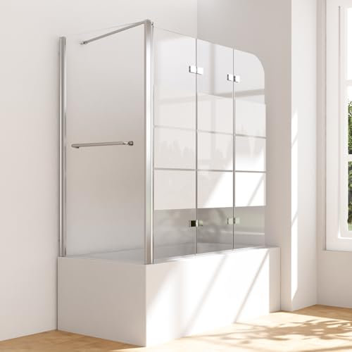 WOWINNE Badewannenaufsatz 120x70x140cm 3-teilig Duschwand Faltwand mit 70 cm Seitenwand für Badewanne, 5 mm Sicherheitsglas (ESG)