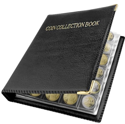 Cigrubo münzen aufbewahrung, 20 Seiten münzalbum, euro münzen sammelalbum, münzsammelalbum mit Reißverschlüsse, 480 Taschen münzenalbum, coin collection book, Professional münzsammlungsalbum (schwarz)