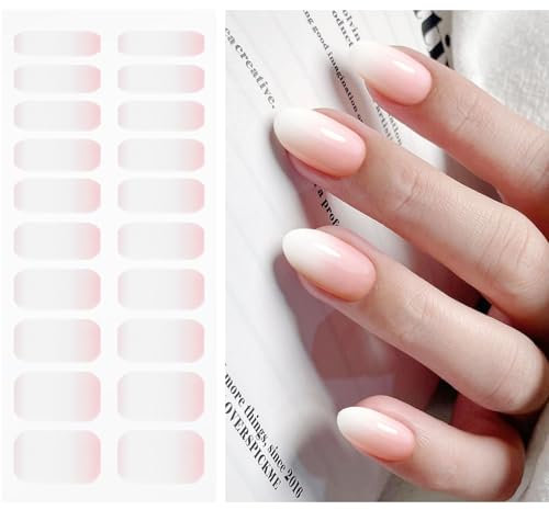 JMEOWIO Gel Nail Stickers White Cream Pink Gradient Color Semi Cured Gel Nail Strips Wraps UV/LED Supplies Nails Art Design Decoration Accessories