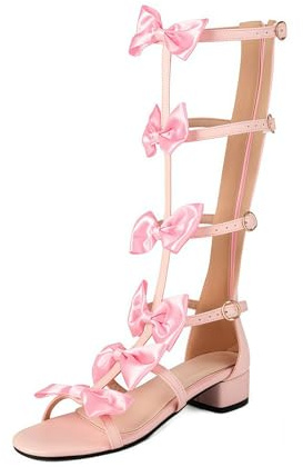 FQLGJMY QLGJMY Femmes genou haut romain coupé Gladiateur Sandales été Casual cheville bracelet ouvert orteil respirable dos Zipper talons bas Sandales