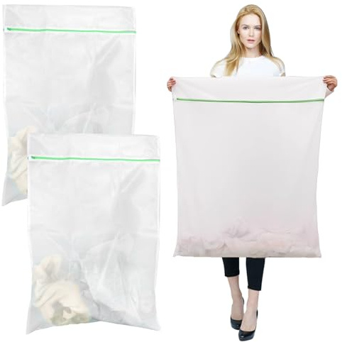 2Pcs XXL Sacchetti Lavatrice Biancheria 60x90 cm, Sacchetto per Lavatrice con Chiusura Lampo, Riutilizzabile Sacchetti per Bucato in Rete, Resistente Busta Salva Bucato per Lenzuola, Tappeti, Cuscini