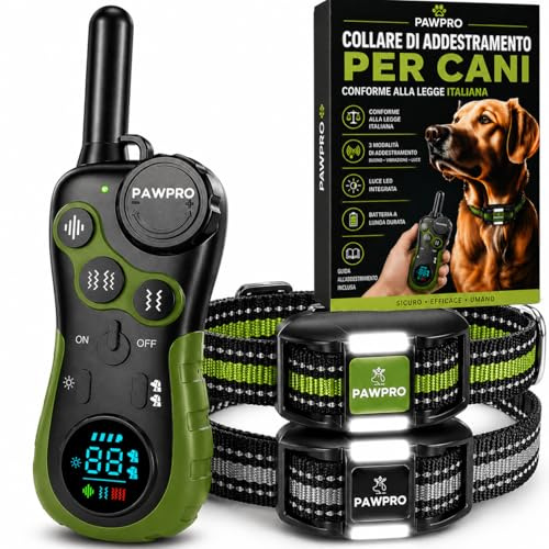 PAWPRO Collar de Adiestramiento, Conforme Nueva Ley Española de Bienestar Animal, Alcance XXL 3 km, Modo Luz Nocturna, BIP Vibración Boost, Apto para Todos los Perros, Resistente al Agua (2 Collares)