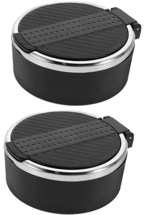 ifundom Cenicero para Coche Negro con Tapa Innovadora, Diseño Compacto de Plástico, 2 Unidades para Viaje y Uso en Vehículo con Estilo Creativo y Elegante