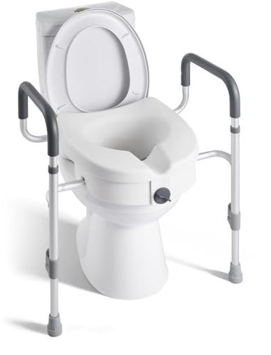 VEVOR Rehausseur de Toilette avec Accoudoirs, Réhausse WC Charge 159 kg, Siège de Toilette Surélevé Hauteur de Levage 12,7 cm et Largeur Réglable, pour Personnes Âgées Handicapés Patients Enceintes