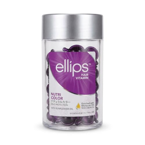 Ellips Hair Vitamin Nutri Color – Soin Capillaire Triple Action Protection Chaleur Cheveux Colorés – Huile Argan & Tournesol – 50 Capsules de 1ml