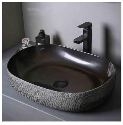 NYTFHMS Bathroom Vessel Sink Black Ceramic Countertop Basin Vintage Washbasin Household