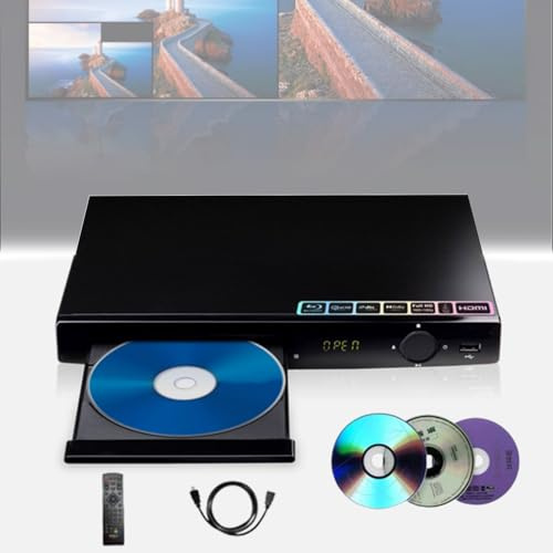DVD-spelare, 1080P HD regionfri Blu-ray-spelare, HDMI koaxialutgång, förbättrad visuell prestanda, stöder DVD, CD och VCD-uppspelning för hem-TV
