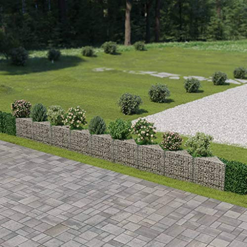 mewmewcat Mur de Gabion Jardin Panier en Pierre Acier Galvanisé Jardiniere Argenté 630 x 30 x 50 cm pour pelouse de Jardin en Plein air