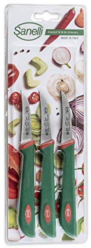Sanelli 661603 Set 3 Coltelli Frutta e verdura: spelucchino curvo cm.6, verde/rosso