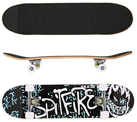 Willonin Lautloses Skateboard | Vierrädriges Ahorn Silent Skateboard mit Buchstabenmuster schwarz und blau 79,5 * 20 * 13cm geeignet für Anfänger und Fortgeschrittene