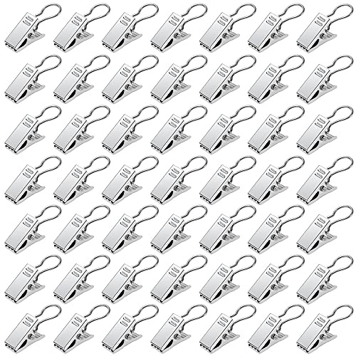 YIXISI 50 Pezzi Clip per Tendine con Gancio, Clip per Tende in Acciaio Inox, Clip per Tenda da Doccia in Metallo, Clip per Ganci per Tende, per Foto, Bagno, Decorazione Domestica, Argento