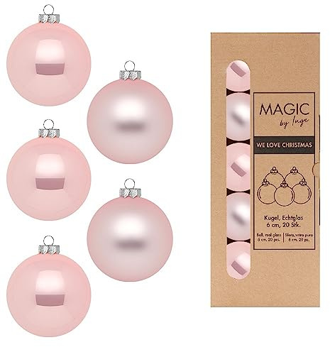 Weihnachtskugeln Glas 6cm x 20 Stück in Kartonbox Christbaumkugeln Set Lovely Magnolia