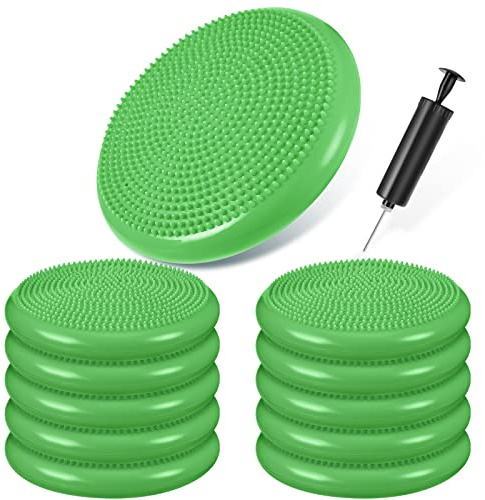 10 Pcs Wobble Cushion Wiggle Seat for Sensory Kid Flexible Seating Promotes Active Learning Improves Student Productivity Stability Inflated Balance Disc Pad with Air Pump for Classroom(Green)