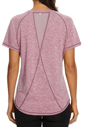 Gyabnw Women's Sports Top Back Mesh Crew Neck Quick Dry Short Sleeve Pink