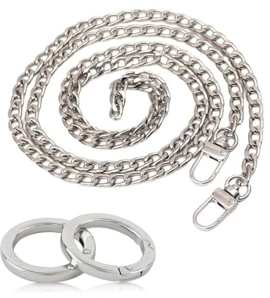 RDNKVB Silber Metall Kette Handtasche Schultergurt 120cm Trageriemen mit 2Pcs Karabinerring O-Ring Taschen Ketten Geldbörse Schulterriemen Kettenriemen DIY Tascheherstellung Handwerk