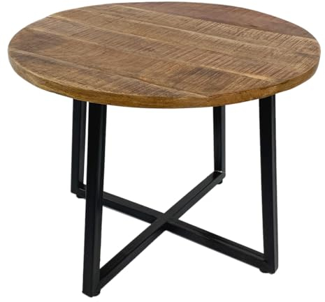 Amago home Couchtisch Ø 60 cm Wohnzimmer Tisch Beistelltisch Gestell Metall Tischplatte vollmassiv Farbe schwarz matt - Tabacco