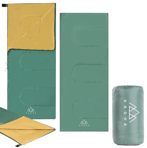 KADVA Saco de Dormir para Acampadas Karvilo 200x75 cm Azul|Verde|Negro con Función de Edredón Temperatura Confort 20 Grados Ideal para el Verano Tecnología Ripstop con una Mayor Durabilidad Espacioso