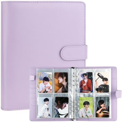 Carpeta A5, carpeta de tarjetas fotográficas Kpop, álbum de 6 anillos con 200 ranuras para tarjetas, cubierta de piel sintética con cierre de hebilla magnética para organizar tarjetas coleccionables