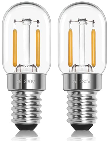 T22 E14 Bombillas LED 1W Blanco Frío 6000K, T22 Edison SES Pequeño Tornillo Tubular Noche Luz Bombilla, 15W Equivalente, AC 220-240V, 150 Lumen, para Lámpara de Sal, Frigorífico, paquete de 2