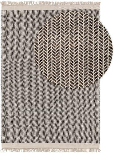 benuta Pure Wollteppich Kim - Schwarz/Weiß 200x300 cm - Baumwolle,Wolle - Rechteckig & im Style: Ikat, Hygge & Cozy, Minimalistisch - Pflegeleicht für Wohnzimmer Schlafzimmer