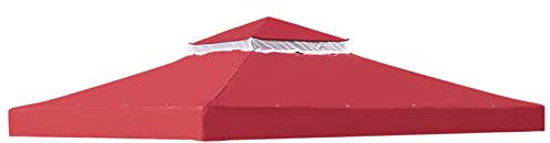 10x10FT Double Tier Red Gazebo Canopy Top Replacement with Air Vent Waterproof Patio Garden Pavilion Cover for Outdoor Grill Shelter