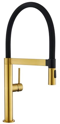 Tohlar Wasserhahn Küche Gold, Hochdruck Küchenarmatur mit Herausziehbarer Brause, Einhebel Küchenarmatur aus Edelstahl 360° schwenkbarer Ausziehbar Armatur, Gebürstetes Gold