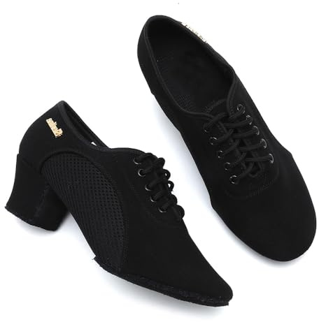 SIANINA Ballroom Dance Shoes Women, Non-Slip 2 High Heel Ballroom Salsa Tango Teaching Practice Professional Performance Lation Dance Shoes Leather Sole, Mesh Upper Black