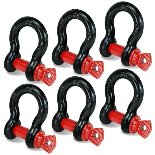 6 Pack D Ring Shackle 2.0 Ton (4,000 lbs) Capacity with Screw Pin Heavy Duty Shackles for Tow Strap, Winch, Off-Road Truck Vehicle Recovery (1.3 cm)