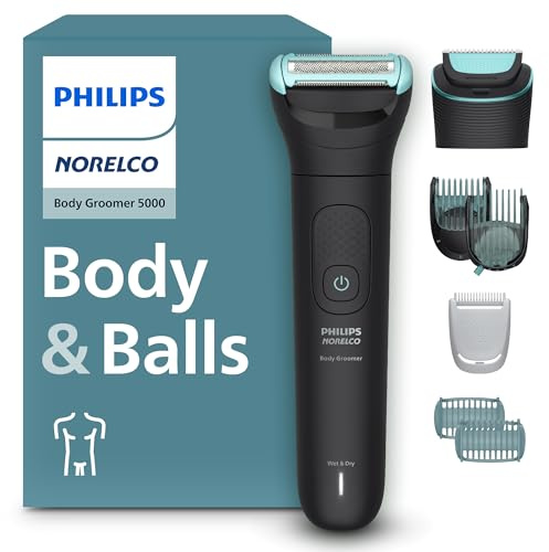 Philips Norelco Body Groomer 5000 Series, Intimate Hair Trimmer & Shaver for Men with Dual 100% Showerproof Full Body Shave & Trim Heads and Two Bi-Directional Body Hair Combs, BG5495/50