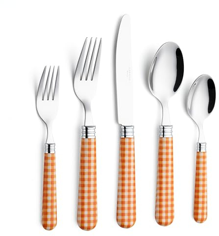 ANNOVA Set di posate,posate colorate in acciaio inossidabile,set di posate da tavola,coltelli da tavola,forchette,cucchiai,forchette da insalata e cucchiai da dessert (Checker Arancione, 20 Pezzi)