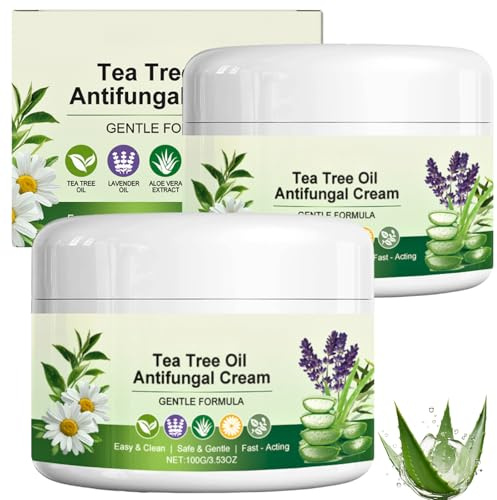 2PCS Tea Tree Oil Antifu-ngal Cream, Athletes Foot Treatment, Itch Relief Cream for Jo-ck Itch, Feet & Hand, Natural Anti Fungal Cr eam with Aloe Vera for Dry, Itchy Skin Relief, Soothing & Hydrating