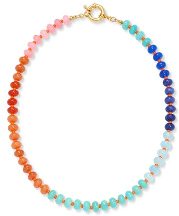 CLASSYZINT Colorful Beaded Necklaces for Women Pink Orange Green Blue Stone Beads Bohemian Choker Jewelry