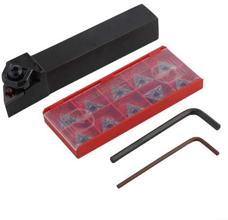 Yhenlovtt TNMG160408 Carbide Turning Inserts 10-Pack with WTJNR2020K16 Lathe Tool Holder for Steel -Finishing, Right-Hand 93° Angle 20mm Shank