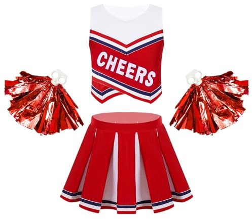 USOHJZ Uniforme de animadora for niñas, sin mangas, con estampado letras y falda plisada, ideal for fiestas carnaval Para Actuaciones(Red A,8)